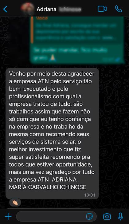 Depoimento da cliente