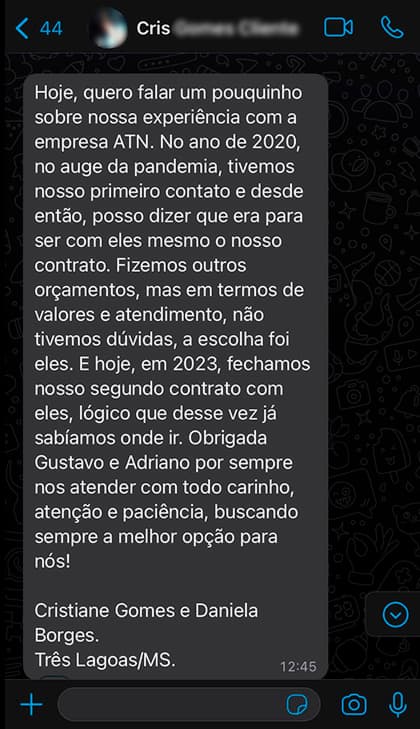 Depoimento do cliente